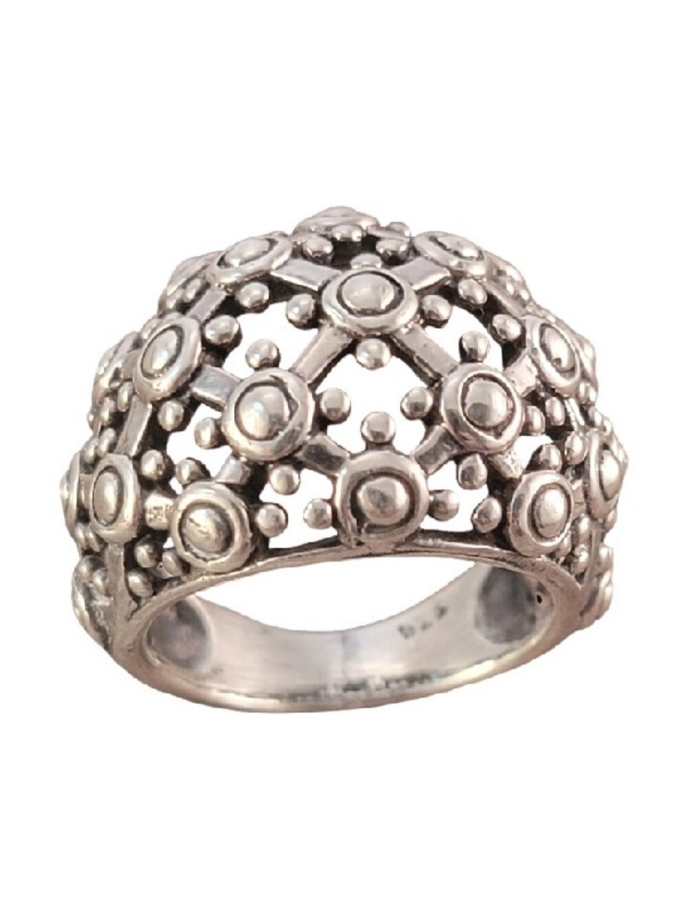 Vintage Sterling Open Work Dots Lattice Pattern Domed Wide Statement Ring